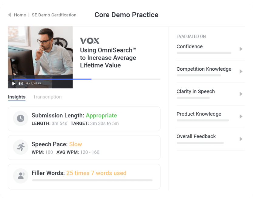 Screenshot of Mindtickle's core demo practice